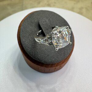 Radiant Cut CZ Solitaire & Trillion Accent Sterling Silver Ring..Size 6